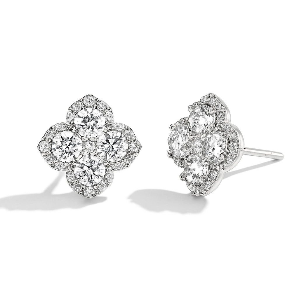 Moonflower Moissanite Studs - White Gold 