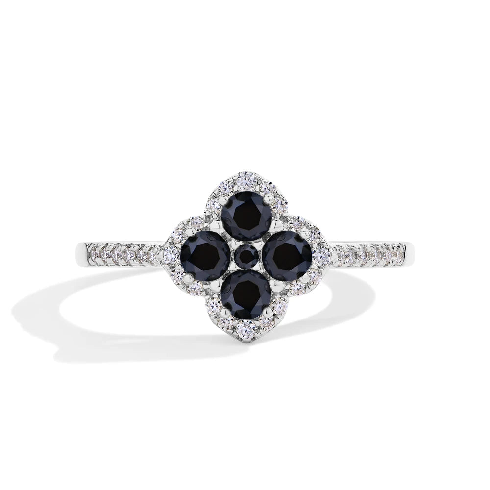 Bague Moissanite Fleurs de Lune - Or blanc noir