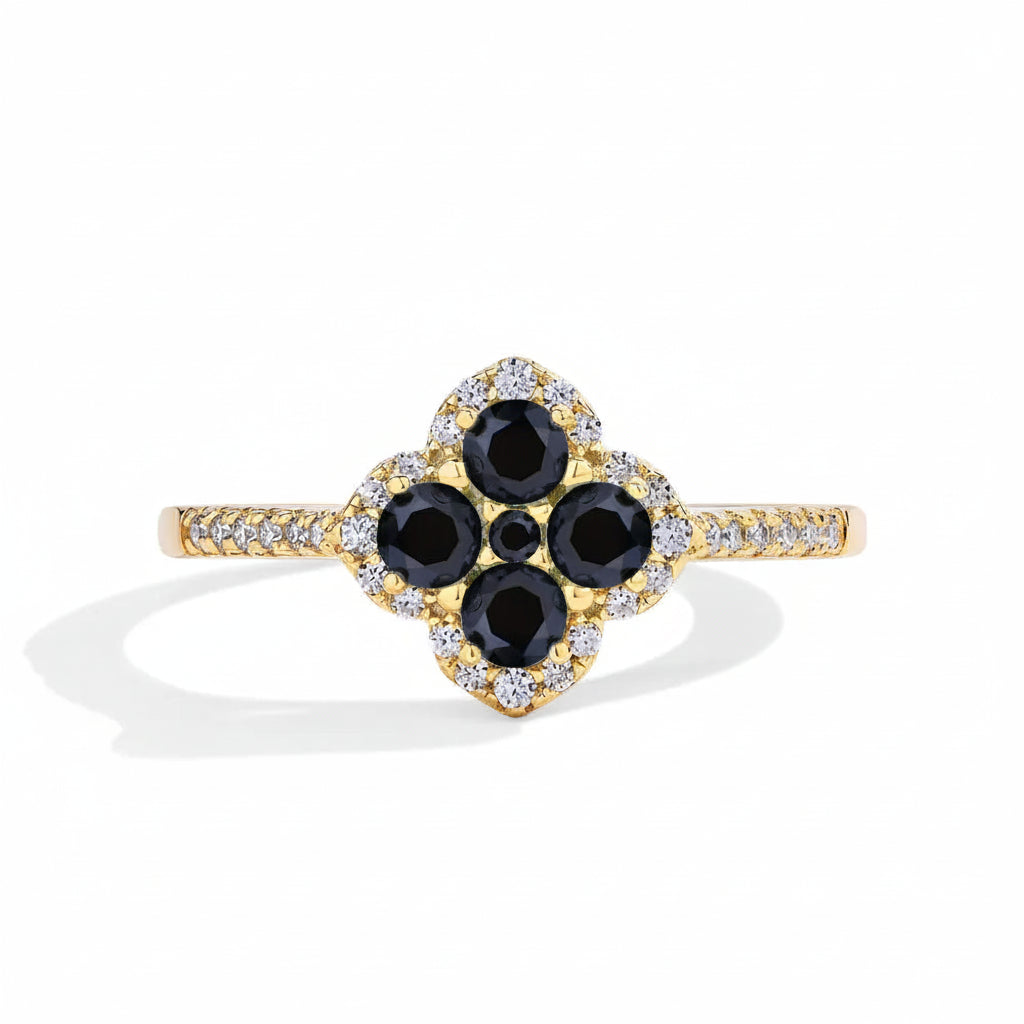 Bague Moissanite Fleurs de Lune - Or jaune noir