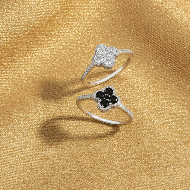 Bague Moissanite Fleurs de Lune - black and white moissanite