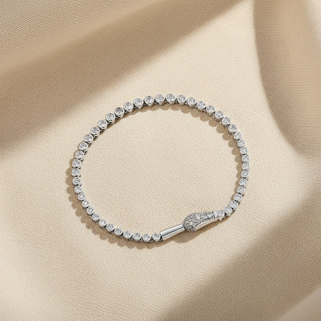 Bracelet Moissanite Tennis à Fermoir Serpent Or blanc 