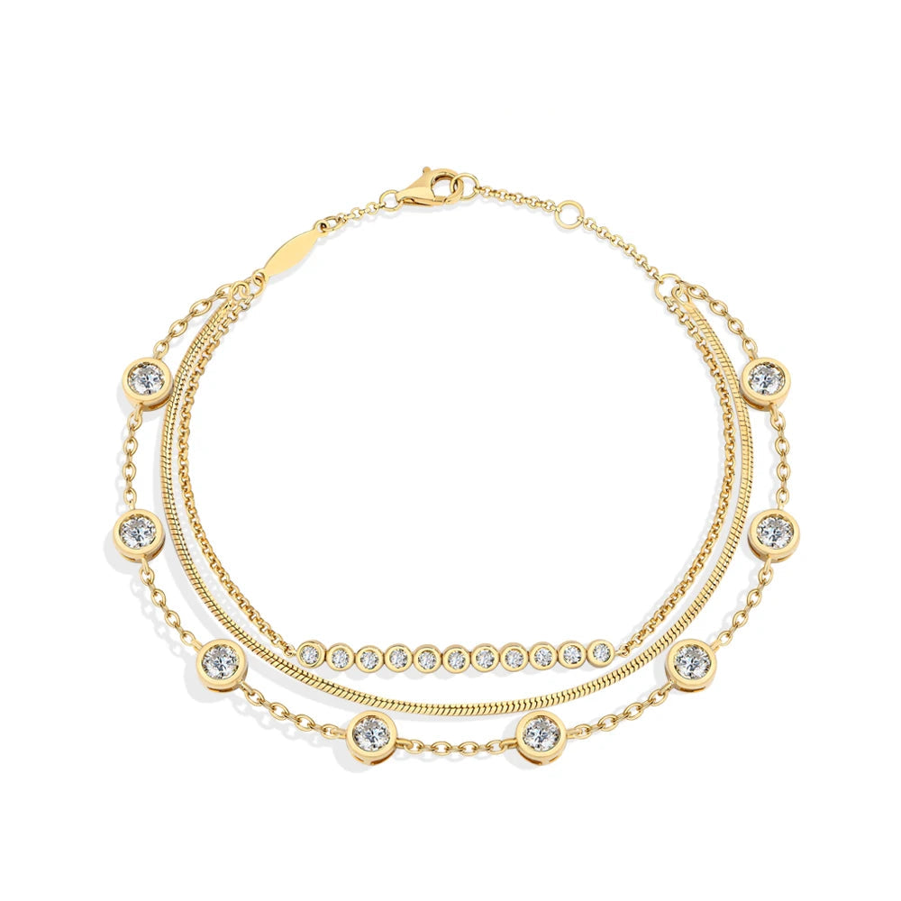 Bracelet Moissanite Élégance Superposée VVS1 Moissanite Diamond - Montreal Moissanite gold