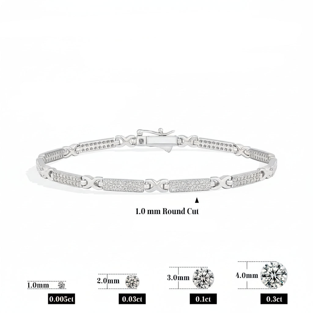 Bracelet Moissanite Étreinte Dorée or blanc size comparaison