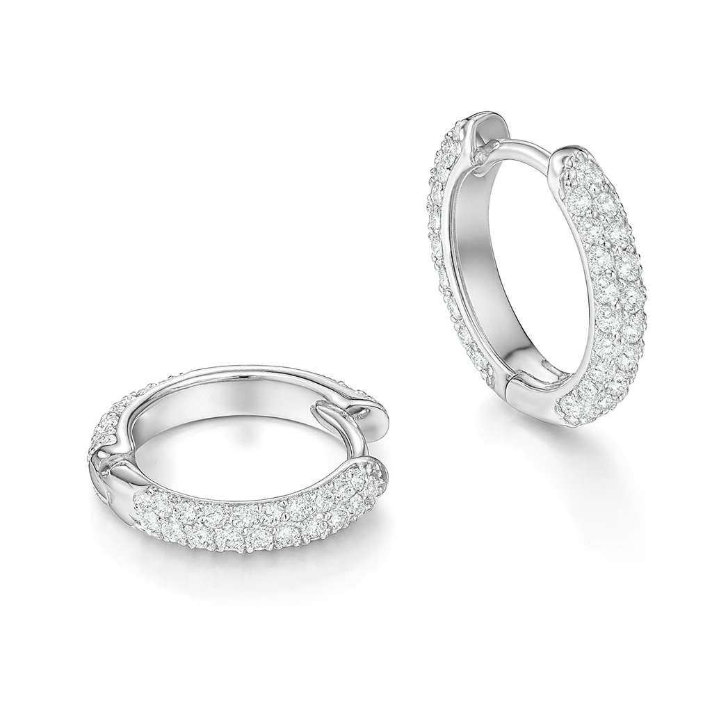 Huggies eclat triple pave VVS1 Moissanite Diamond - Montreal Moissanite