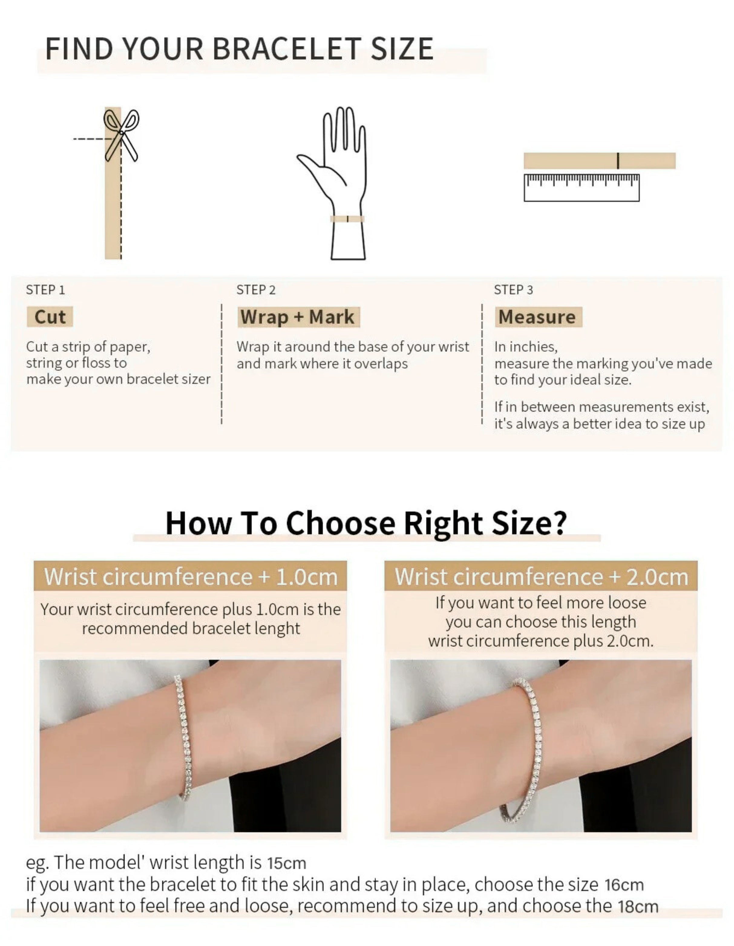 Moissanite Tennis Bracelet VVS1 Moissanite Diamond - Montreal Moissanite rose yellow gold 4 length  bracelet thickness carat sizing guide how to measure