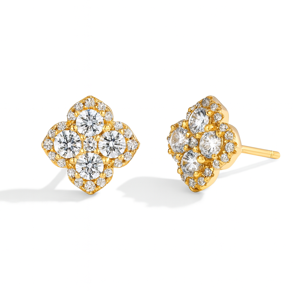 Studs Fleurs de Lune - Or jaune VVS1 Moissanite Earrings Boucle d'oreille